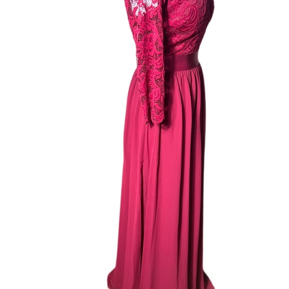 Bridgerton Goth Fairy Gown Burgandy Lace Chiffon Skirt 3/4 Sleeves 4 - Picture 13 of 16